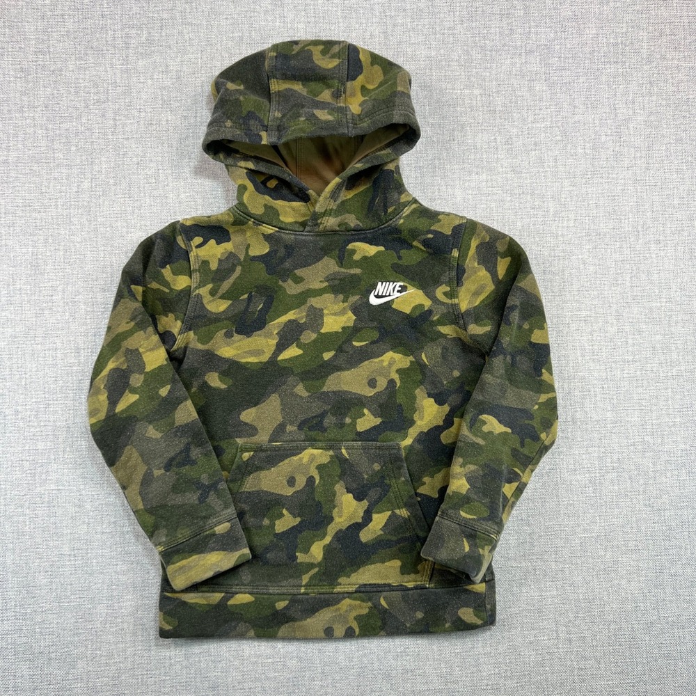 Nike Camo Green Hoodie Sweatshirt Youth Large 6-7 Y2K Sporty Active Camoflage